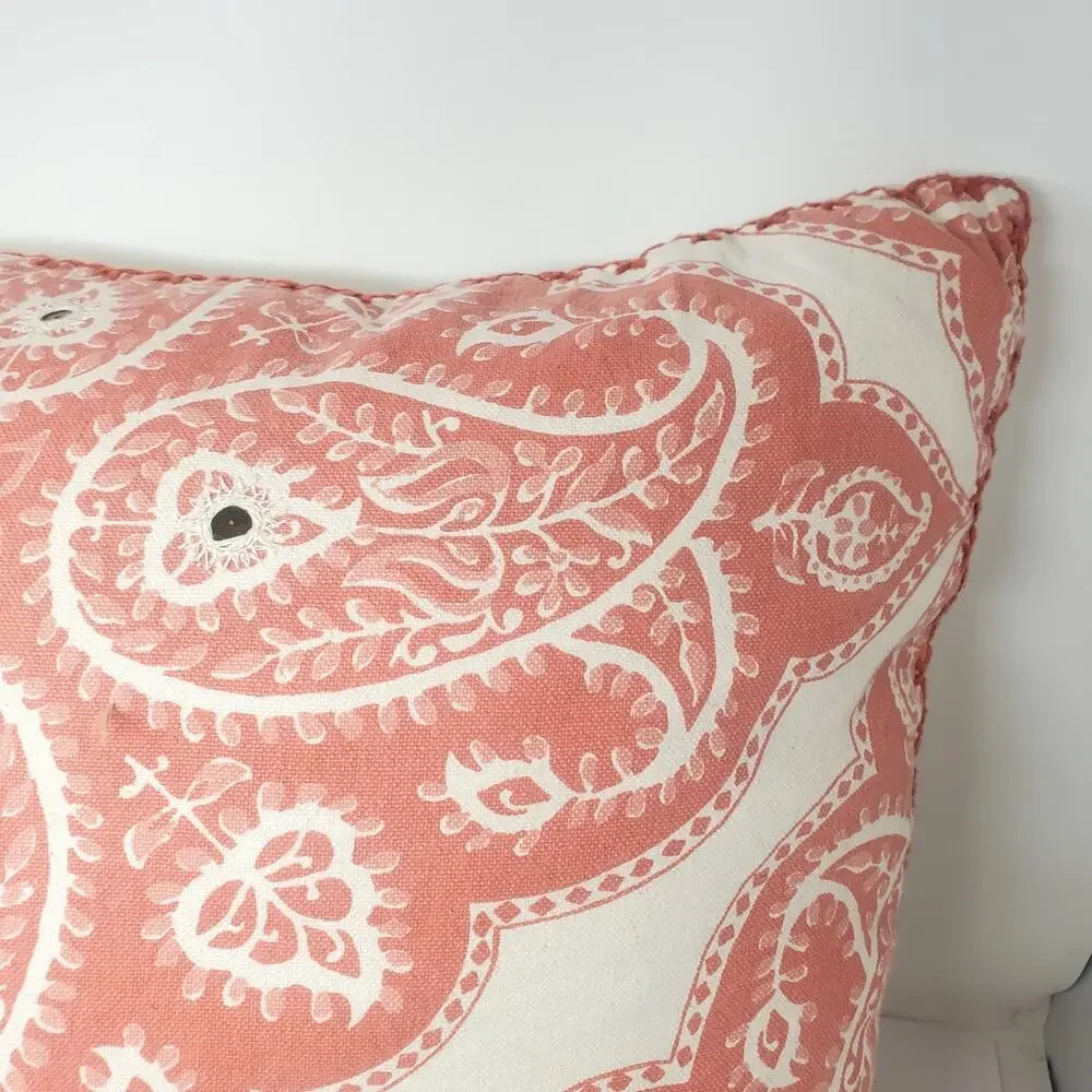 Pottery Barn Coral Cotta Embroider Sequin 1 Euro Sham 24